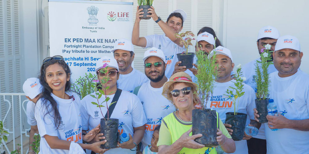 Organisation du course communautaire 'Viksit Bharat Run 2025' à Tunis 28 septembre 2025